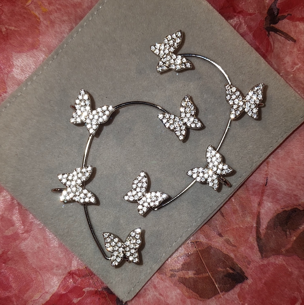 Set Of Gold Toned Butterfly Crystal Ear Cuffs